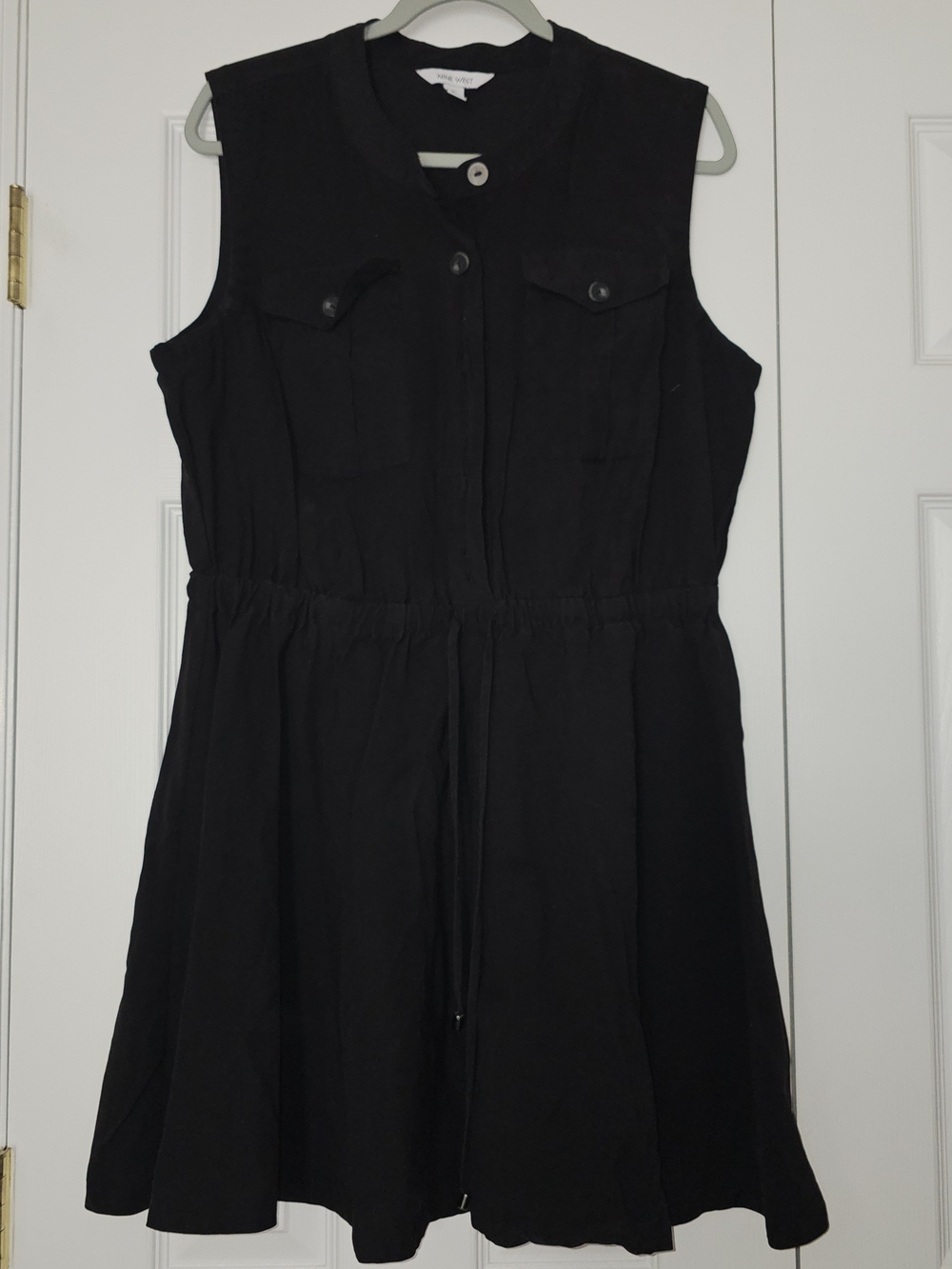 Nine West Black Sleeveless Drawstring Waist Dress